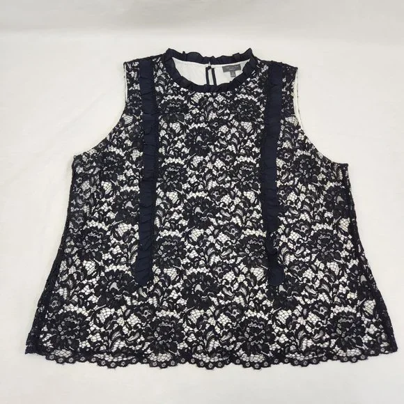 THE LIMITED Plus Sleeveless Ruffle Lace Top Size 2X Black/White Color LIKE NEW! - Picture 8 of 16